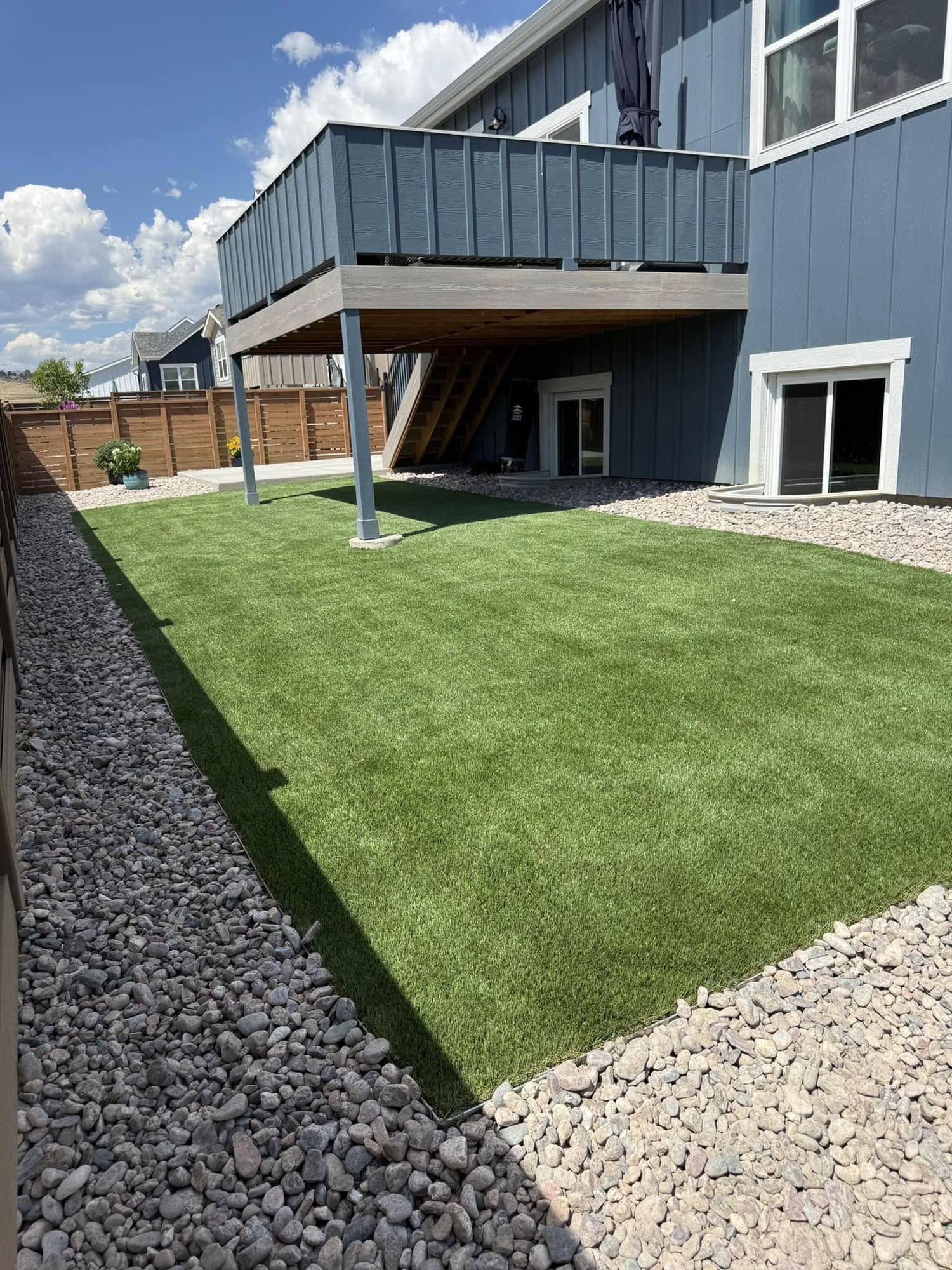 Artificial turf installation with rock border